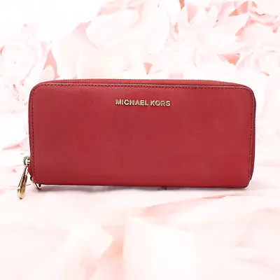 Michael Kors Womens Jet Set Continental Travel Clutch Wallet Large Dark Burgundy • $44.99