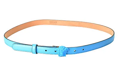 Versace Women's Blue 100% Leather Medusa Head Buckle Skinny Belt US 38 IT 95 • $299.99