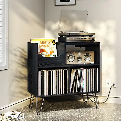 TC-HOMENY Vinyl Record Player Stand With RGB LED Album Turntable Stand Cabinet • $109.99