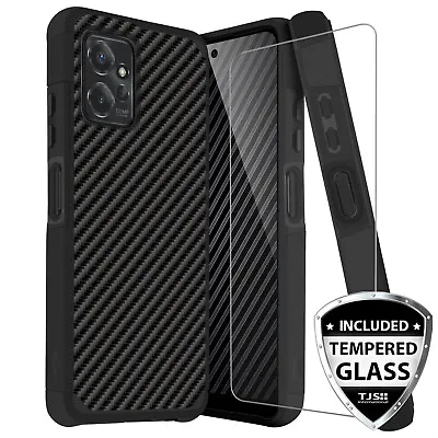 For Moto G Power 5G 2023 Phone Case Hybrid Carbon Fiber TPU Armor+Tempered Glass • $9.95