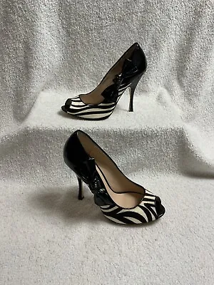 Dune.Hair Zebra Print Peep Toe Stilletos 4’ Heels.patent Leather.EU 37 UK 4. VGC • £15