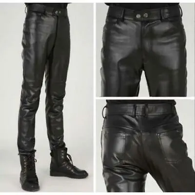 Mens Punk Faux Leather Skinny Pants Slim Fit Motorcycle Biker Pencil Trousers # • $35.02