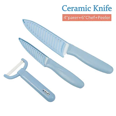 Ceramic Knife Set Chef Kitchen Knives + Fruit Peeler + Covers 4  6  Blade Sharp • $7.99