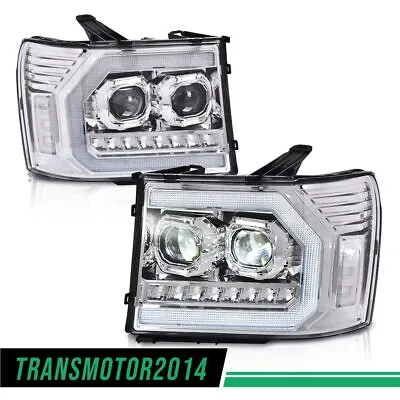 LED Tube Projector Headlights Fit For 07-13 GMC Sierra 1500 2500HD 3500HD Chrome • $178.90