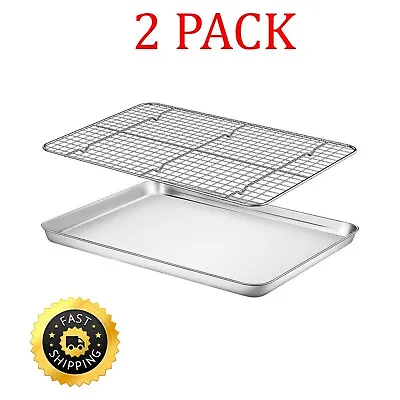 Stainless Steel Baking Sheet With Rack Set Oven Tray & Cookie Sheet Roast Pan • $19.95