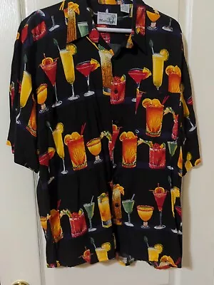 Men's Original Hawaiian Shirt Monticeesti(?)  Large Black With Mixed Drinks • $13.80