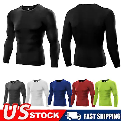 Men's Long Sleeve Quick Dry Compression Shirt Gym Tops Under Base Layer Tight US • $14.24