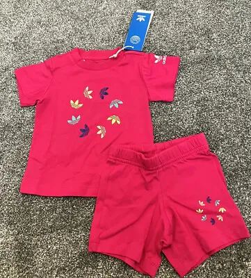 BNWT Baby Girl Pink Adidas Short And Tshirt Set 3-6 Months • £16.50