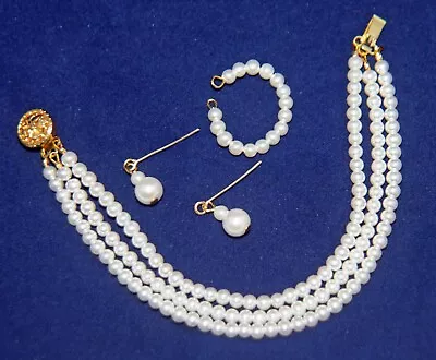 Three Strand Pearl Jewelry Set For 18-20  Miss Revlon Vtg Fashion Doll GF Posts • $20.50