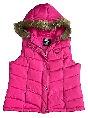 Ecko Red Unltd Hot Pink Women’s Size L Faux Fur Trim Hooded Full Zip Puffer Vest • $22.99