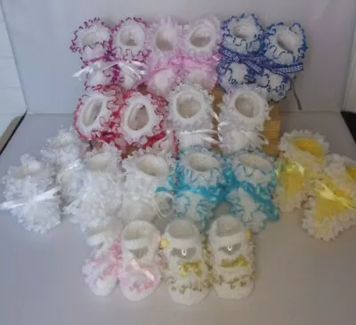 Hand Knitted Baby Girls Romany Style Booties Size 0-3 Months Choice Of Colour • £4.35