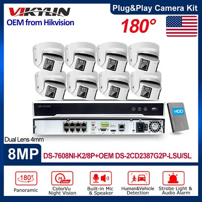 Hikvision 8CH NVR DS-7608NI-K2/8P System 8MP 180° Panoramic ColorVu Camera Lot • $84.55
