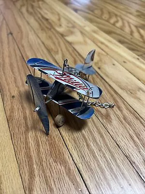 VTG Hand Made Hanging Aluminum Beer Can Airplane MILLER LITE  BI-PLANE NEW • $24.95