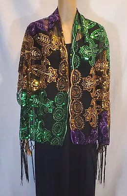 Mardi Gras Masquerade Sequin Shawl Scarf  63 X 24  & Matching Mask • $19.99