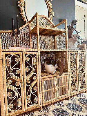 Vintage Wicker Peacock Cabinet • $450