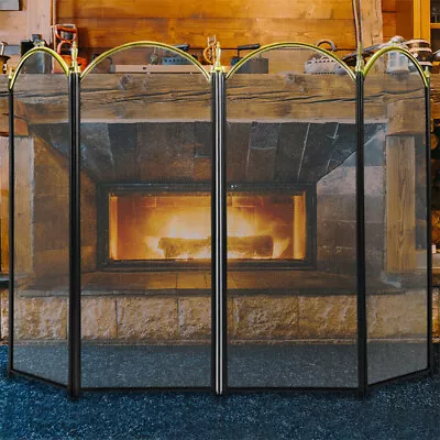 Large Folding Fireplace Screen 4 Panel Fire Guard Shield Iron Fence 51.5 X 32'' • $39.99