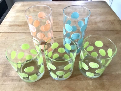 $25 • Buy Fiesta Fiestaware-Set Of 5 Drinking Glasses, 3 Colors, 2 Sizes, 1990’s