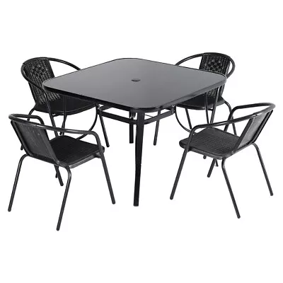 Outdoor Garden Patio Glass Table Parasol Hole Stackable Chairs Bistro Furnitures • £199.95