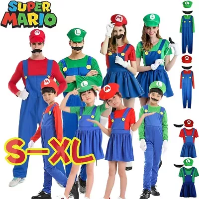 Super Mario And Luigi Bros Cosplay Fancy Dress Costume For Men Women Adult Kids • £12.27