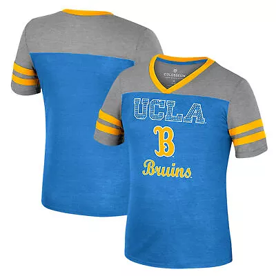 Girls Youth Colosseum Blue/Heather Gray UCLA Bruins Summer Striped V-Neck • $27.99