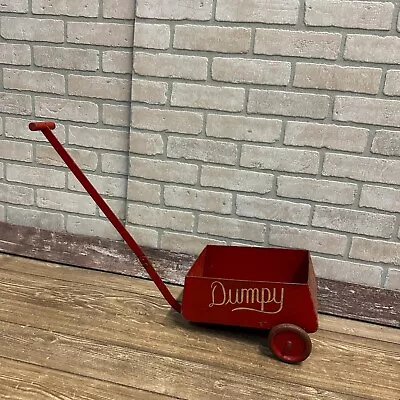 Antique 1930s Child Toy Red Wagon Dumpy Vintage Metal Cart Wood Handle Complete • $49.99