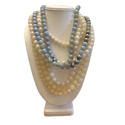 Vintage Pop It Beads Pearly White Blue Bubble Necklace Strands Costume Jewelry • $24.99