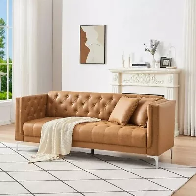 Leathaire Upholstered Handmade Tufted Couch With Armrests & 2 Pillows • $649