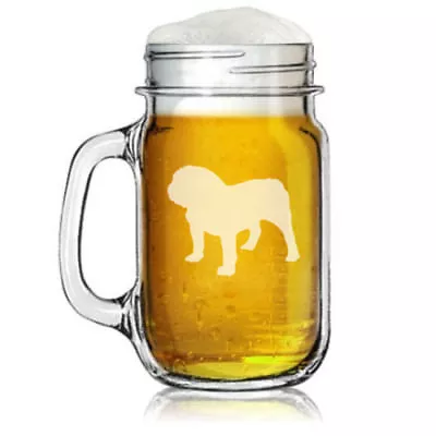 16oz Mason Jar Glass Mug W/ Handle Bulldog Dog • $14.99