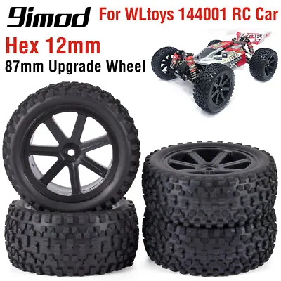 Front Rear Tires Wheels Set 12mm Hex Hubs For RC 1/10 Off Road Buggy Car Black • $23.34