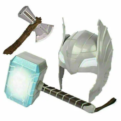 Avengers Led Glowing Sounds Thor Hammer Axe Helmet Mask Kids Xmas Toys  • £23.99