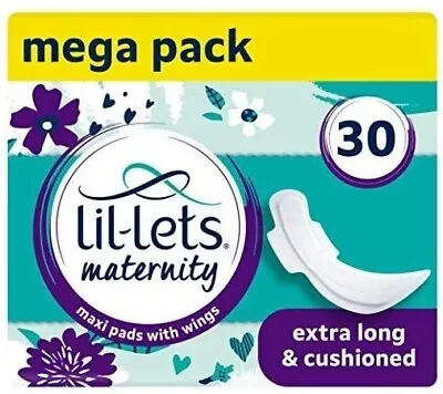 £8.29 • Buy Lil-Lets Maternity Pads | Extra Long Maxi Thick Towels X 30 | With Wings | 3 Pac