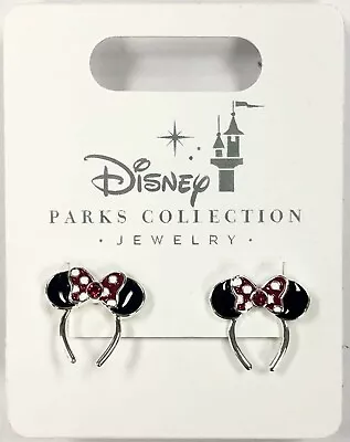 Disney Parks Minnie Mouse Ears Headband Silver Tone Red Polka A Dot Bow Earrings • $19.95