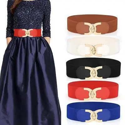 Women Ladies Wide Fashion Belt Women Black Cinch Waist Belt Elastic Stretch Gift • £5.45