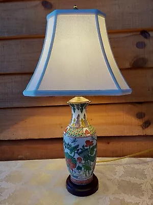 Chinese Porcelain Vase Accent Lamp Lovely Flowers With Crane • $74.99