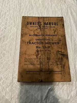 Mccormick Deering Universal Tractor Mower No 25 V Operater Manual • $20