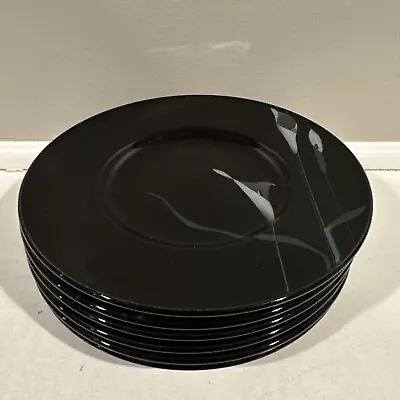 Mikasa Galleria Opus Black FK 701 Set Of 6 Saucer Plates 6.5  Floral Vintage • $29.99