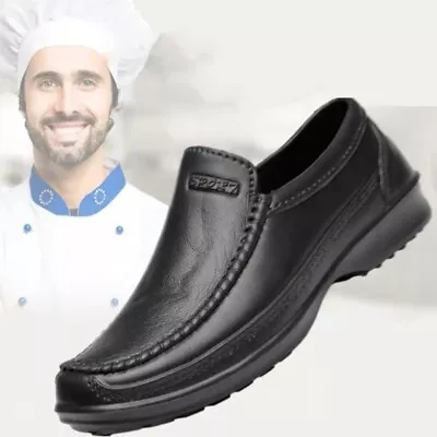 Mens Chef Shoes Kitchen Non-slip Oil-resistant Waterproof Leather Work Shoes 11 • £19.31