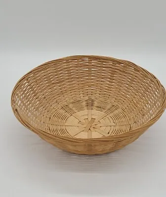 Vintage Woven Basket Round 9.5” Bread Fruit Vegetable Church Offering Basket • $9.99