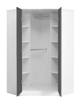 £299.99 • Buy REFLECT High Gloss 2 Door Corner Wardrobe Dual Hanging Rails Grey / White