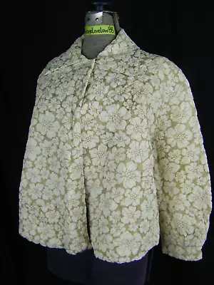 ROTHLEY Vtg 60-70s Cream Beige Floral Textured Nylon Morning Jacket-Bust 42/S • $5.58