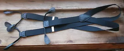 Vintage SUSPENDERS Black Leather Fitting BRACES Tuxedo Formal SO19 • $19.99