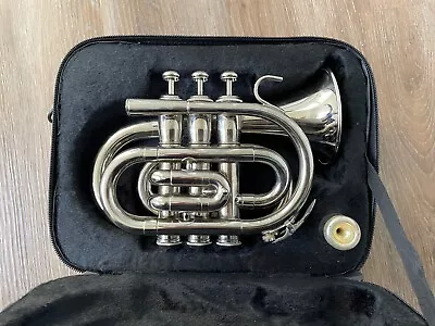 Cecilio PT-280N Nickel Plated B Flat Pocket Trumpet + Hard Case + Accessory • $90