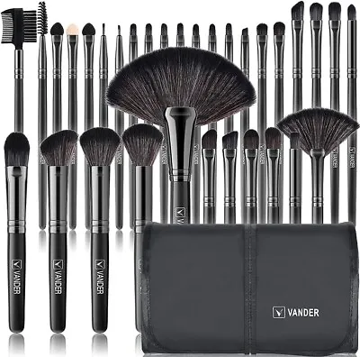 VANDER PROFESSIONAL 32 PIECE MAKEUP BRUSH SET WITH CASE- BLACK Ships From NY USA • $19.99