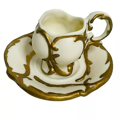 Vintage Miniature Signed With Initials Gold Trimmed Tea Cup & Saucer Set • $12.95