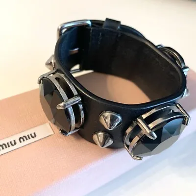 Miumiu Leather Bracelet Black 2 JAPAN • $350.45