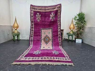 Moroccan Handmade Vintage Rug 4'1''x9'1'' Berber Geometric Purple Pink Carpet • $420