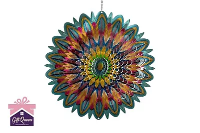 12  MANDALA FLOWER Wind Spinner Stainless Steel Garden Décor SPIN ART NEW • £21.99