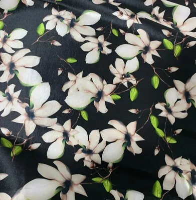 Black & White Magnolia Floral - Stretch Polyester Taffeta Fabric • $2.75