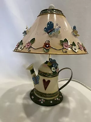 Cute Metal Watering Can Lamp With Butterflies And Flowers 12 Inches Tall  • $30