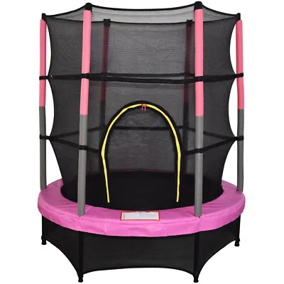 4.5FT 55  Kids Trampoline With Safety Net Enclosure Garden Outdoor Toy Pink • £74.95